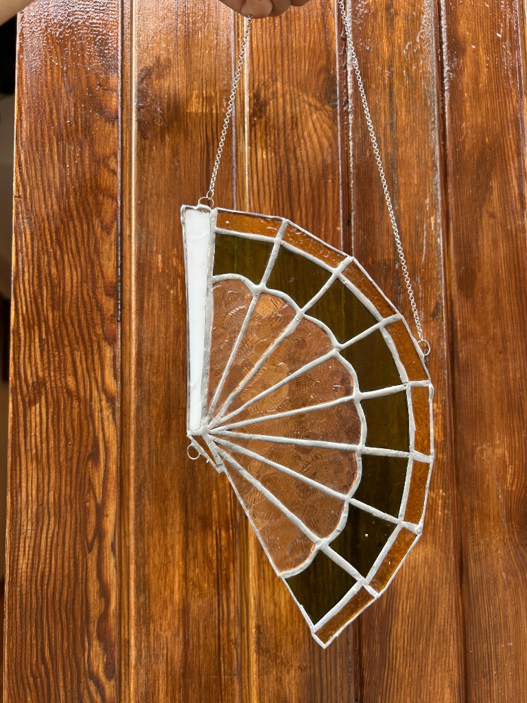 Art Deco Amber Dokulu Vitray Yelpaze Panosu